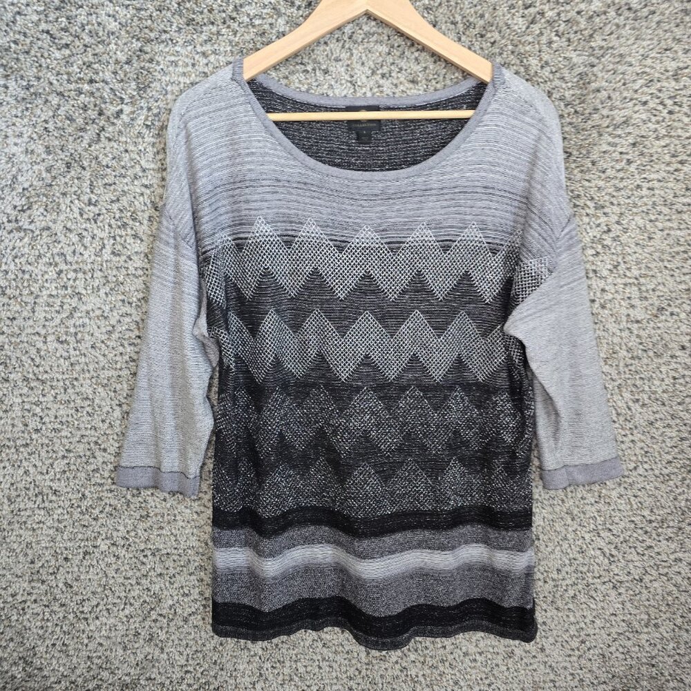 JM Collection Top Womens Large Gray Scoop Neck Knit 3/4 Sleeve Casual Ladies